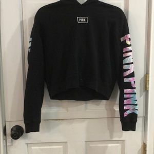 Pink cropped hooded sweatshirt